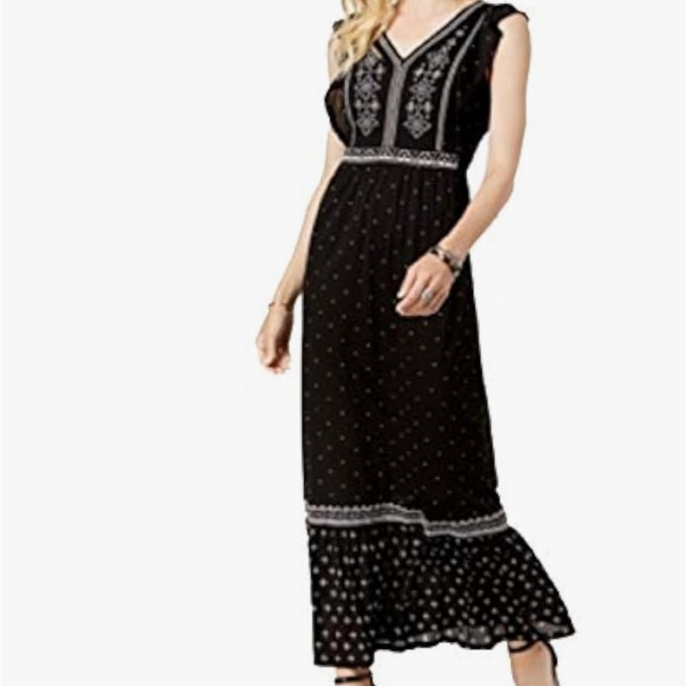Style & Co. Black and White Embroidered Sleeveless Boho Maxi Dress Size Medium